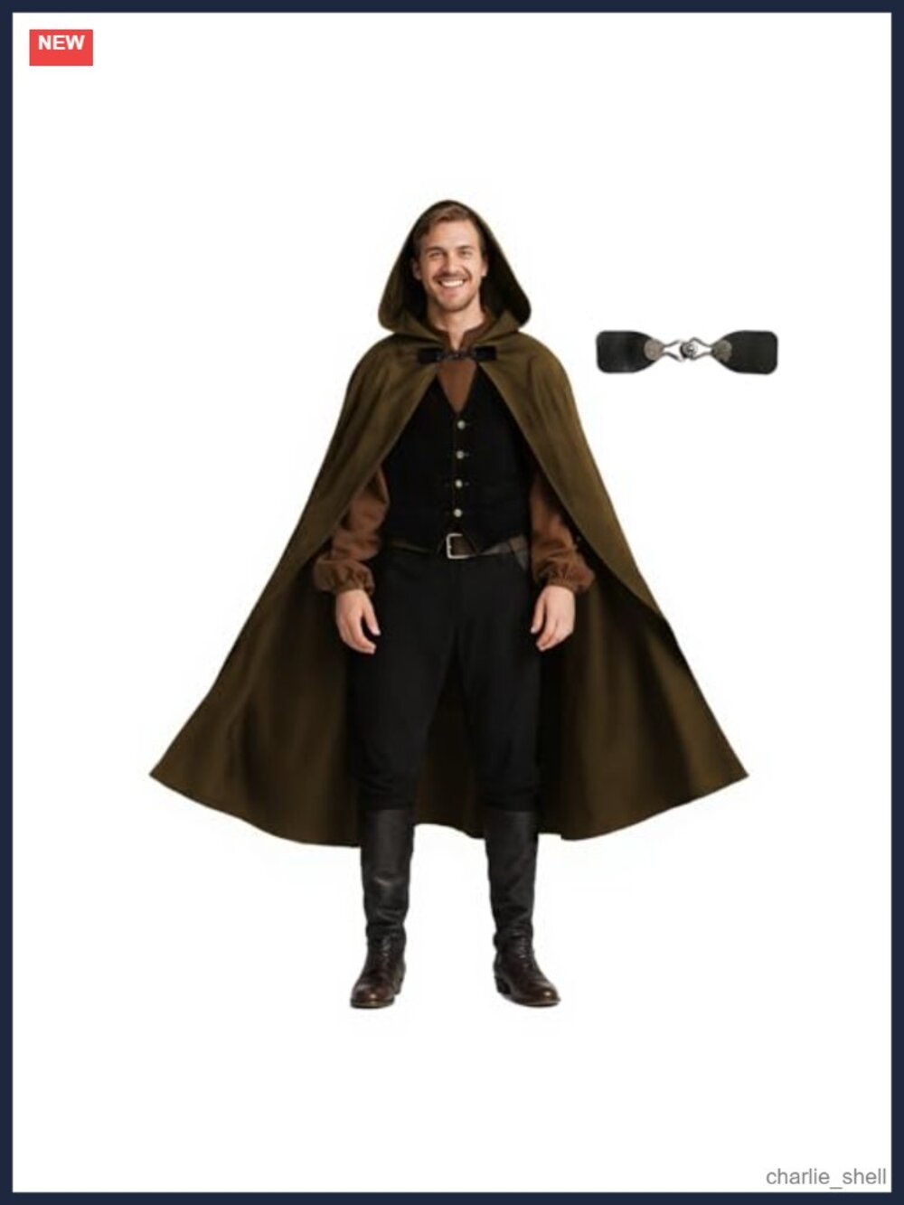 Medieval Hooded Cloak Velvet Buckle Renaissance Costume Cape